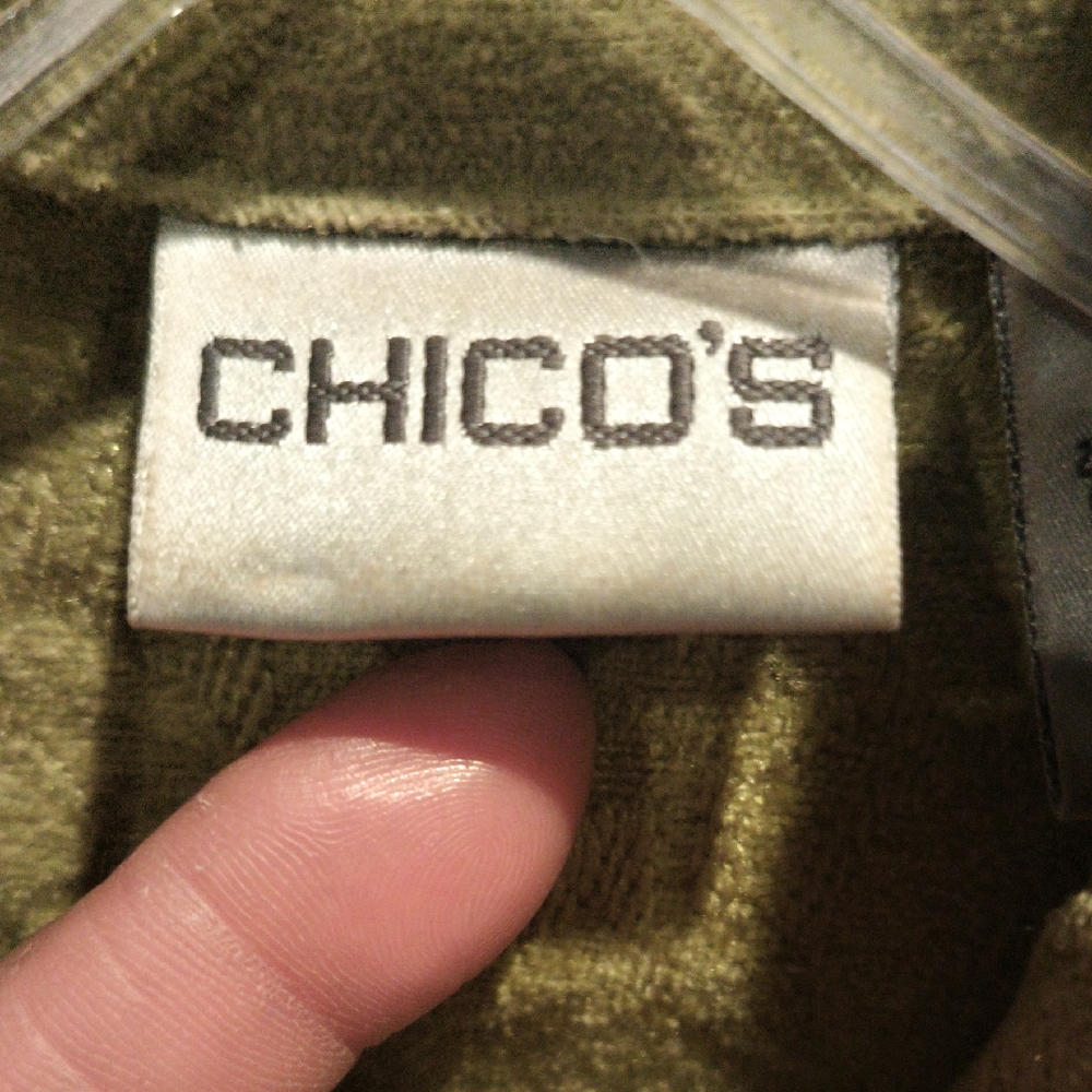 FINAL PRICE Chico's Olive Floral Print Jacket w Nickel Buttons Sz 1